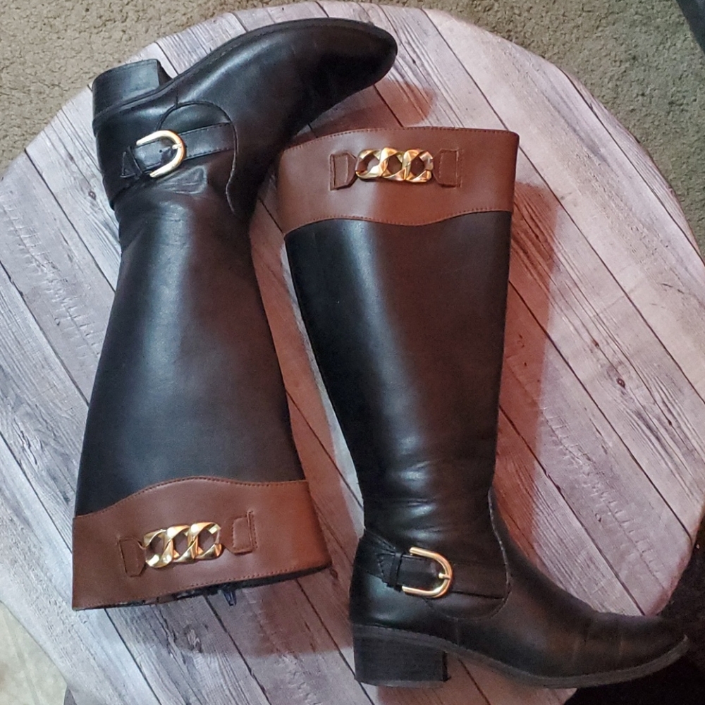 Black and brown boots that fit wide calf